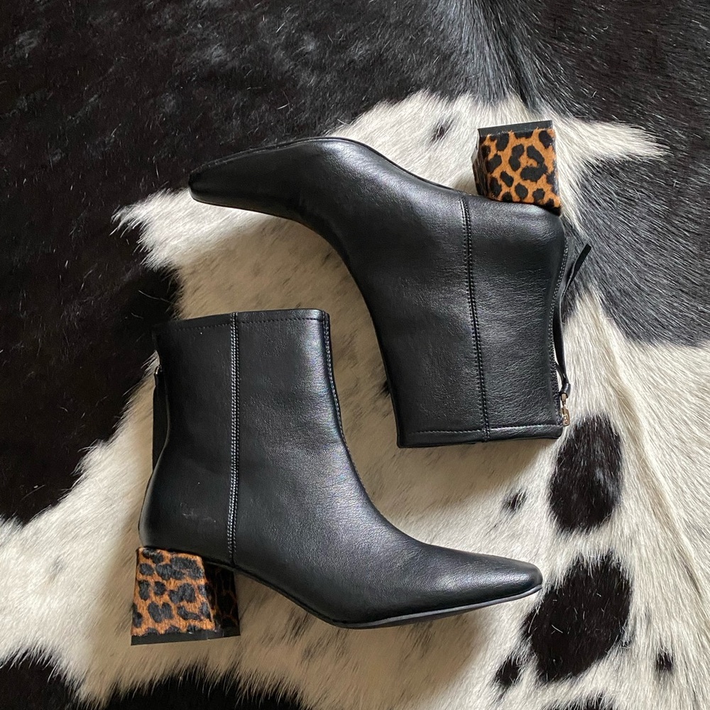 Black leopard heel booties.  NIB *Ships Free*